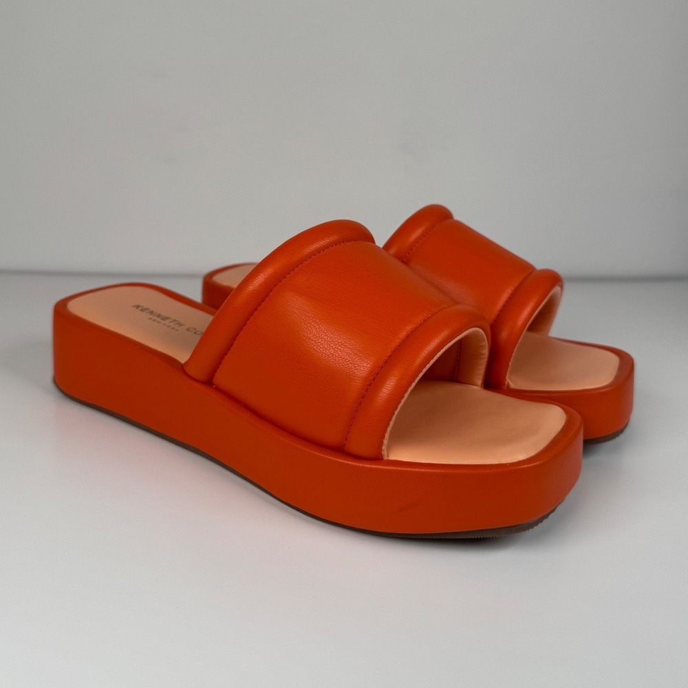 Kenneth Cole Andreanna Wedge Slip On Sandals Minimalist Vibrant Orange Womens 7M